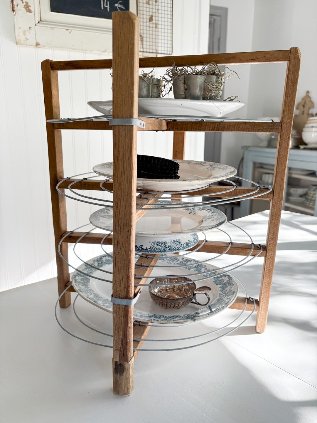 French Antique Wood and Metal Pie Rack// French Plates Rack// French ...