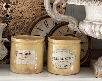 French Antique Glazed Earthenware Jam Pot// Vintage Yellow Earthenware Jam Jar// French Jam Jar