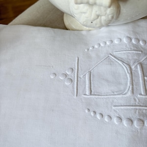 Antique French Flat Linen Sheet with DB Monogram// Linen Sheet with Hand Embroidered Monogram// Monogrammed Sheet