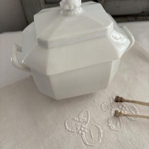 Porcelain Sugar Bowl// Antique French Sugar Pot// French Decor// Vintage French Sugar Bowl// French White Porcelain