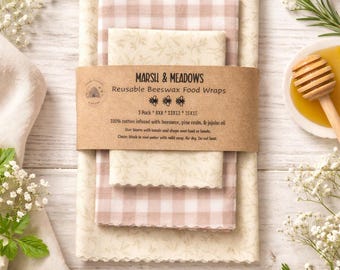 Juego de 3 envoltorios de cera de abeja - Envoltorios reutilizables para alimentos de 8x8, 12x12 y 15x15 cm • Almacenamiento de alimentos sostenible, ecológico y sin plástico • Algodón, cera de abeja y jojoba