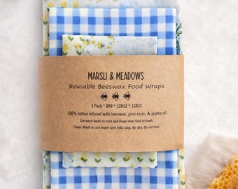 BIENENWACHS WRAPS SET 3er Pack - Wiederverwendbare Lebensmittelverpackungen 20x20, 12x12 15x15 • Nachhaltige, umweltfreundliche plastikfreie Lebensmittellagerung • Baumwolle Bienenwachs Jojoba