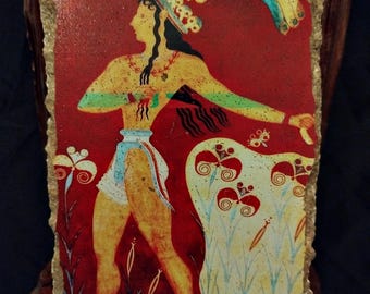 ユリの王子のリアルフレスコ画、手描きのミノア絵画、古代ギリシャの