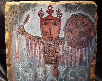 Handmade Shaman Fresco: UV Print on Stone