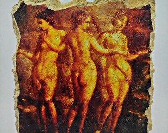 Three Graces Fresco: Hellenistic Art on Travertine Stone