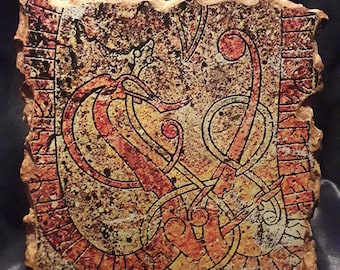 Runic tombstone, inscriptions and symbols, runic alphabet, Fresco (VISUAL PRINT)