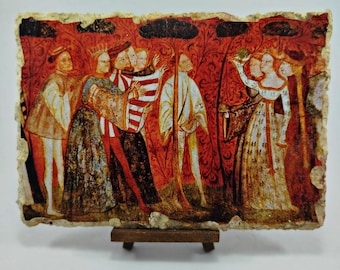 The ball game scene, Runkelstein Castle, Bolzano, Italian art, fresco