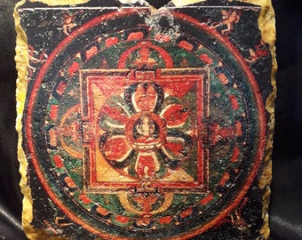 Handmade Tibetan Mandala Stone Fresco: Religious Art