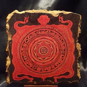 Tibetan sacred diagram, Mahakala yantra, wedding gift, stone Fresco