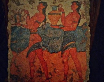 雄牛が跳躍するミノア文明のプレート クレタ島 ミノア文明のレリーフ