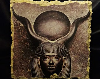 Goddess Hathor, sun disc, egyptian mythology ancient history, Fresco (VISUAL PRINT)