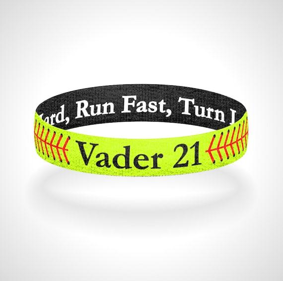 Reversible Custom Softball Wristband Bracelet Hit Hard, Run Fast