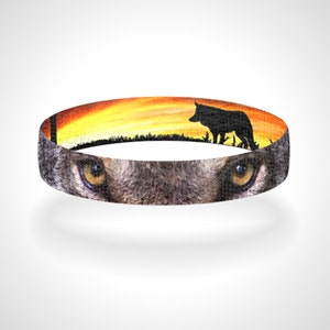 Reversible Save the Wolves Wolf Eyes & Sunset Wristband Bracelet Proceeds Donated to the International Wolf Center
