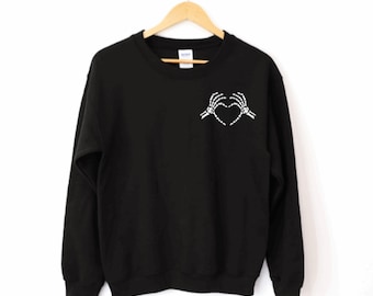 Skeleton Heart Hands Sweatshirt, Bones Crewneck