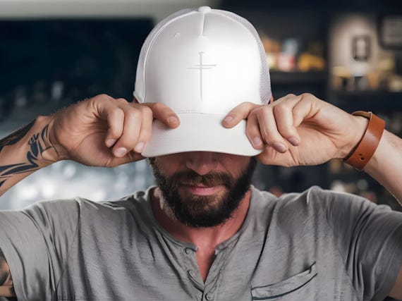 Monotone Cross Foam Hat, Scripture Cap, Word of God Hat, Blackout Cross, Whiteout Cross, Puffed Cross Hat, Black on Black Cross Hat,