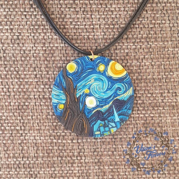 Starry Night Pendant Starry Night Necklace Polymer Clay Vincent Van Gogh Jewelry Handmade Jewelry Handmade Necklace Pendant Christmas Etsy