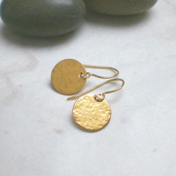 Simple gold plated disc earrings - sterling silver and stainless steel - round dangle earring, f136