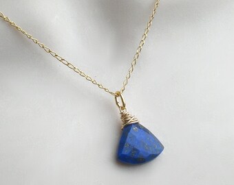 Lapis lazuli ketting waaier goud gevuld - lapis ketting, n971