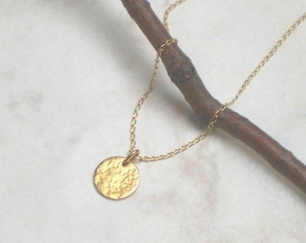 Simple necklace with gold disc 12 mm - sterling silver chain - gold plated stainless steel - minimalistic style, k998