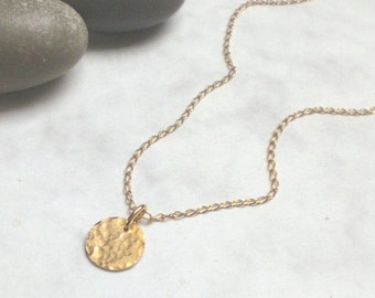 Ketting schijf verguld 10 mm 925 zilver gehamerd, stip, gelaagdheid, minimalistisch, k990