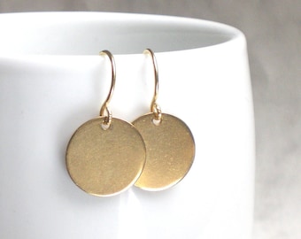 Earrings disc 15 mm 925 silver gold plated and stainless steel - dot smooth or hammered, h991