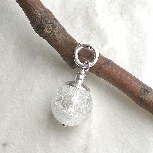 Round white rock crystal pendant sterling silver - simple round charm - pendant ball 925 silver (f285)
