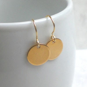 Simple gold plated disc earrings sterling silver and stainless steel round dangle earring, f136 image 3