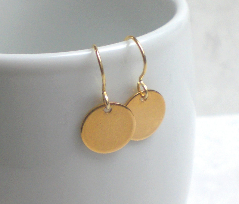 Simple gold plated disc earrings sterling silver and stainless steel round dangle earring, f136 image 3