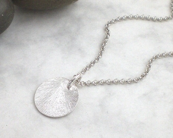 Simple necklace with brushed silver disc 16 mm - sterling silver chain - minimalistic style - 925 Silver (r145)