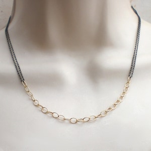 Minimalist necklace oval 925 silver gold plated and blackened, k983 image 1