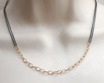 Minimalistische Halskette oval 925 Silber vergoldet und geschwärzt, k983