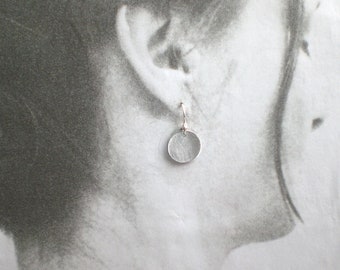 Large earrings disc 15 mm brushed - stainless steel + 925 silver - Dot minimalist, h992