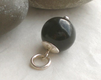 Round black onyx pendant sterling silver - simple onyx charm - pendant ball 925 silver (r332)