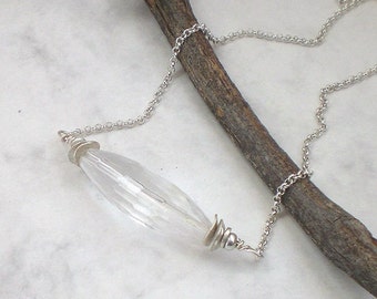 Simple Rock Crystal necklace - faceted clear crystal - sterling silver necklace vintage-style - 925 (f165)