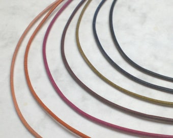 Fijne leren ketting, keuze uit kleuren, 925 zilver - eenvoudige leren ketting - zwart, bruin, donkerblauw, groen, paars - sterling zilver