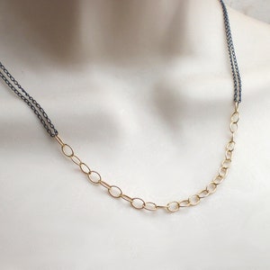 Minimalist necklace oval 925 silver gold plated and blackened, k983 image 2