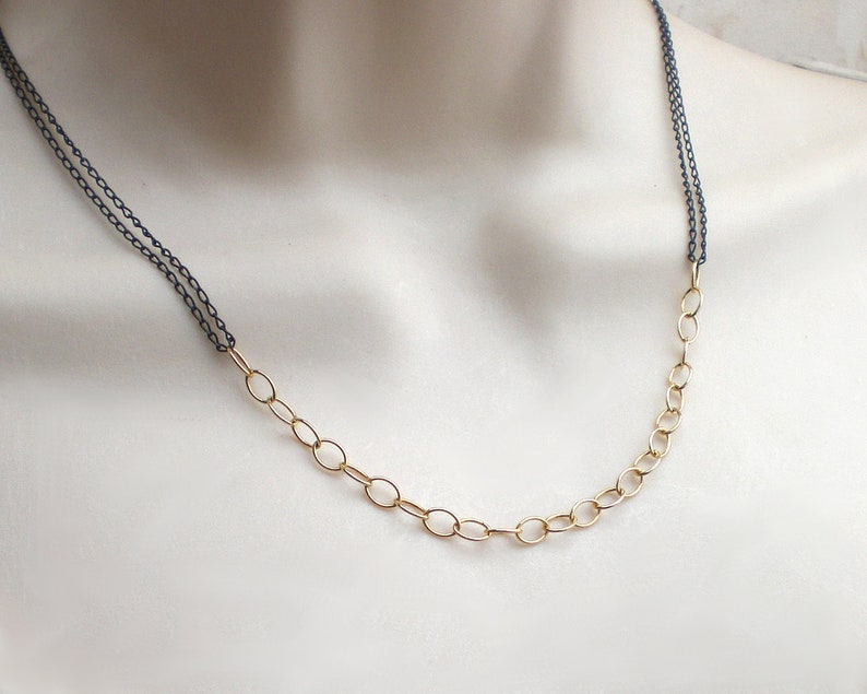 Minimalist necklace oval 925 silver gold plated and blackened, k983 image 2