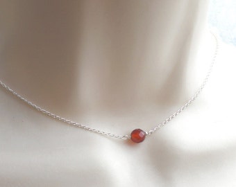 Red carnelian necklace 925 silver - choker - short fine chain, n960