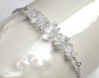 Dainty sterling silver bracelet with clear rock crystal nuggets - 925 silver, a996