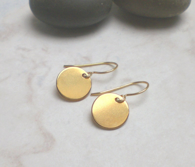 Simple gold plated disc earrings sterling silver and stainless steel round dangle earring, f136 image 2