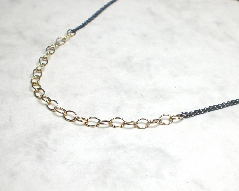 Minimalist necklace oval 925 silver gold plated and blackened, k983 image 4