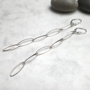 Orecchini ovali lunghi in argento 925 con chiusura a monachella, orecchini a graffetta in argento sterling - h986