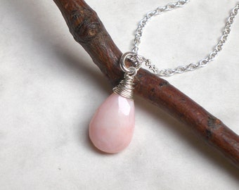 Peruvian opal drop necklace - pink opal - sterling silver chain - gemstone teardrop necklace 925 silver, n969