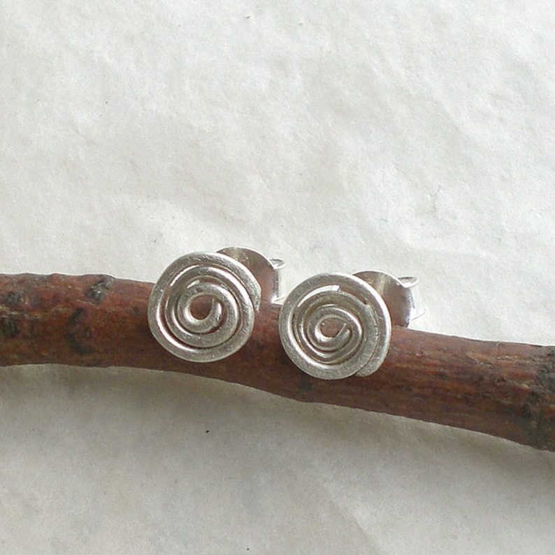 Simple sterling silver studs earrings wire wrapped stud earring 925 silver g873 image 1