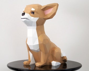 Chihuahua papercraft sculpture, printable 3D puzzle, papercraft Pdf template to make your chihuahua art
