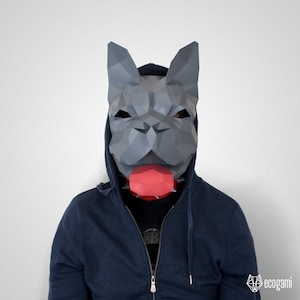 French bulldog paper face mask template, printable papercraft Pdf template to make your Halloween dog mask
