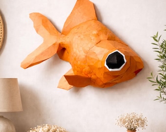 Goldfish papercraft PDF, DIY aquarium wall decor, low poly 3D printable fish template