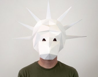 Statue of Liberty paper face mask, printable 3D puzzle, papercraft Pdf template to make your Halloween face disguise