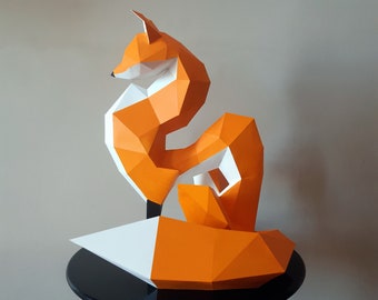 Renard sculpture papercraft, puzzle 3D imprimable, patron Pdf papercraft pour faire ton renard miniature