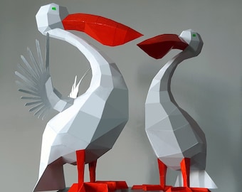 Pelican papercraft sculptures, printable 3D puzzle, 3D papercraft Pdf template to make your pelican bird decor